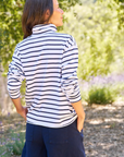 Frank & Eileen, Patrick Popover Henley- White,Wide Navy Stripe