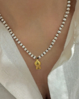 The Makery Collection, Pearl Necklace with Gold Puffer Fish Pendant