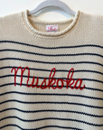 Rollneck Muskoka Cotton Sweater-Cream/Navy Stripes