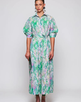 Mirto, Shirt dress with Brushstroke Print- Green