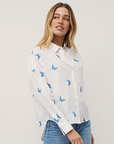 0039 Italy, Lucy Cotton Blouse- White/ Blue Butterflies