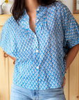 Emerson Fry, Mandarin Collar Top - Harlow Flowers Blue