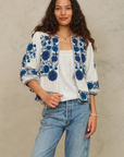 M.A.B.E, Greta Embroidered Jacket- Ecru/ Blue