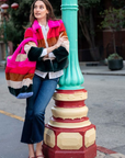 Gigi Reversible faux fur Jacket - Rainbow Stripe