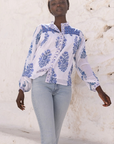 Oliphant, Mandarin Pintuck Blouse - Salvia Blue