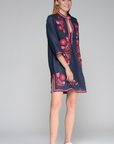 Vilagallo, Diletta Kaftan Embroidered Dress- Navy/ Floral