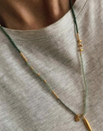 The Makery, Loopstring Necklace- Sage, Grey with Gold Fish