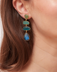 Geometric Long Earring - Labradorite, Blue Jade & Aventurine
