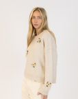Lyla & Luxe, Holly Flower Crewneck Pullover - Oatmeal