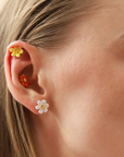 TAI, Orange Enamel Gerber Daisy Earrings