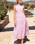 Oliphant, Sleeveless Smocked Maxi Dress-Malta Pink