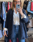 Fringe Belted Cardigan - Ink Blue