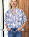 Emerson Fry, Mandarin Collar Organic Top- Etoile Vine Indigo