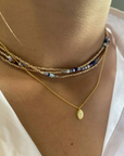 The Makery Collection, Long Blue & Gold Beaded Wrap Necklace & Bracelet