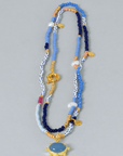Long Blue Beaded Necklace w/Blue Chalcedony Pendant