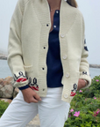 Varsity Cardigan - New Ivory Red Lobster with Trim