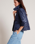 Adroit, Tenley Quilted Jacquard 3/4 Sleeve Jacket - Navy