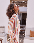 M.A.B.E., Kori Stripe Kaftan-Ecru/Multi