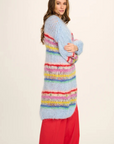 Les Tricots D'O, Ellis Mohair Long Cardigan-Pale Blue w/Stripes