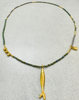 The Makery Collection, Loopstring Necklace - Teal Green, Grey and Gold with a Fish Charm