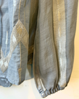 Greek Archaic Kori, Long Sleeve Blouse with String Tie - Light Grey/Champagne