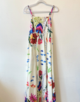 Printed Cotton Spaghetti Strap Dress- Multi
