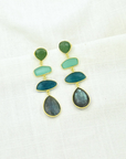 Geometric Long Earring - Labradorite, Blue Jade & Aventurine