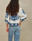 M.A.B.E, Greta Embroidered Jacket- Ecru/ Blue
