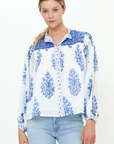 Oliphant, Mandarin Pintuck Blouse - Salvia Blue