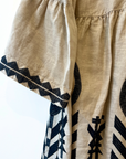Greek Archaic Kori, Chevron Dress with Bell Sleeves - Beige/Black