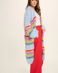 Les Tricots D'O, Ellis Mohair Long Cardigan-Pale Blue w/Stripes