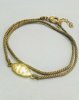 The Makery, Sparkling Gold Leaf Braclet On Tan Cord