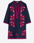 Vilagallo, Diletta Kaftan Embroidered Dress- Navy/ Floral