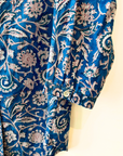 Palme, Block Print Button Down Shirt - Blue and Red Floral Pattern