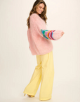 Les Tricots D'O, Eleanor Mohair V-Neck Sweater-Pink w/Coloured Sleeves