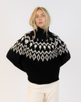 Lyla & Luxe, Aggie Fair Crewneck Pullover-Black/White
