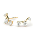 Adina Reyter, 3 Diamond Amigos Curve Post Earrings-14K Yellow Gold