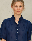 M.A.B.E, Frani Embroidered Short Sleeve Top- Indigo