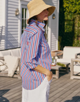 Frank & Eileen, Eileen Relaxed Button Up Shirt - Blue with Navy and Red Stripe