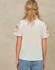 M.A.B.E, Ruby Embroidered Short Sleeve Top- Ecru/Multi