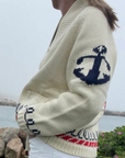 Varsity Cardigan - New Ivory Red Lobster with Trim