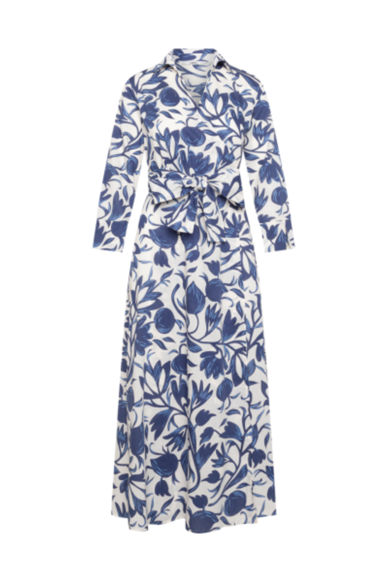 0039 Italy Havanna Wrap Dress white w blue flowers