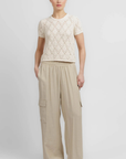White & Warren, Cotton Pointelle Top-Ivory
