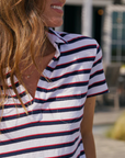 Frank & Eileen, Charlotte Polo Shirt-Red, Navy, White Striped