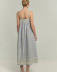Greek Archaic Kori, Spaghetti Strap Dress - Light Grey/Champagne
