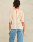M.A.B.E, Talia Embroidered Short Sleeve Top-Beige/Orange