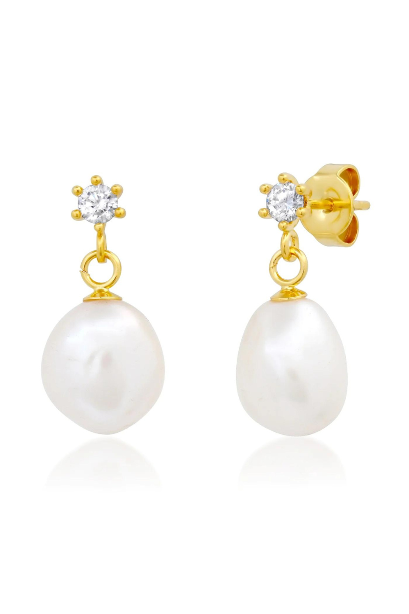 Pearl and zirconia earrings on sale