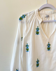 Delfina, Anju Cotton Blouse - White Azzurro Green