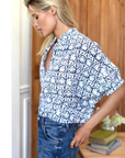 Emerson Fry, Mandarin Collar Organic Top- Etoile Vine Indigo