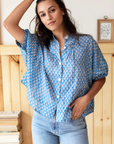 Emerson Fry, Mandarin Collar Top - Harlow Flowers Blue